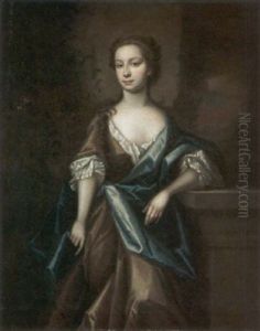 Portrait Of A Lady Wearing A Grey Silk Dress And Blue Robes