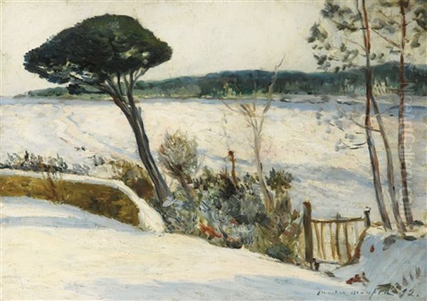 Paysage, Poelan, Landes Et Sapins Sous La Neige - view 1