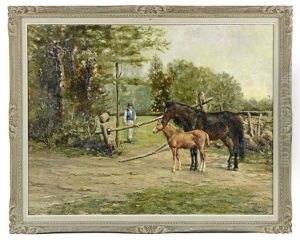 Jument A Robe Baie Et Son Poulain Dans Un Enclos Jument A Robe Baie Et Son Poulain Dans Un Enclos