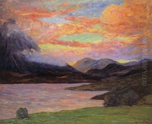 Abendlandschaft Mit Bergsee Abendlandschaft Mit Bergsee