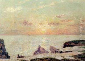 Sur La Falaise De Belle-isle-en-mer, Soleil Couchant by Maxime Maufra