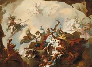 Allegorische Und Mythologische Darstellung Mit Diana Und Poseidon