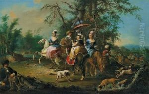 Elegante Reitergesellschaft (+ Aufbruch Zur Falkenjagd; Pair) by Franz Anton Maulbertsch