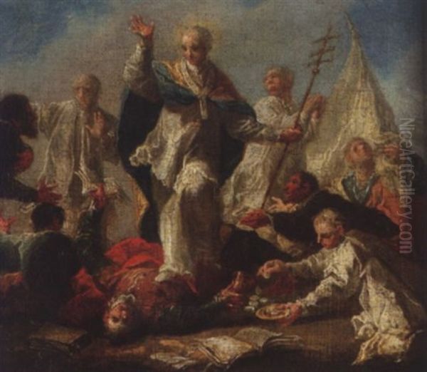 A Bishop Saint Administering The Last Rites To A Fallen Soldier - view 1