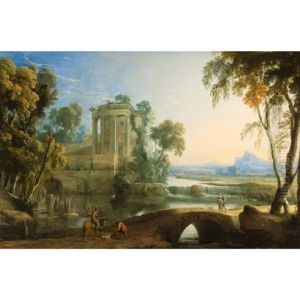 Paysage Panoramique Avec Un Temple De Vesta Pres D'une Cascatelle