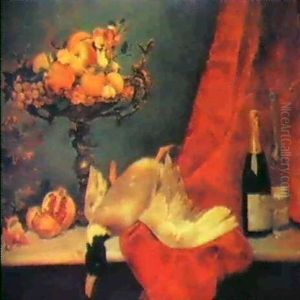 Bodegon Con Pato, Frutero, Granada Y Botella De Champagne by Bartolome Maura Y Montaner