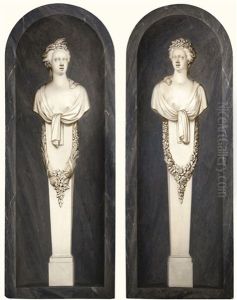 A Pair Of Trompe L'oeil Grisaille Pictures Of Herm Figures In Niches Representing Flora (spring) And Ceres (summer) by Jacob Maurer