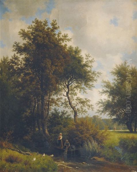 Idyllic Landscape With Washerwomen - view 1