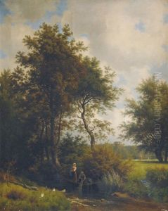 Idyllic Landscape With Washerwomen by Jacob Maurer