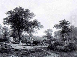 Woodgatherers In A Forest Clearing by Jacob Maurer