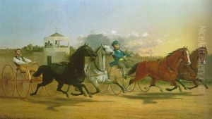 Trotters Racing By A Judges Stand by Louis Maurer