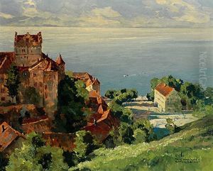 Blick Von Der Hohe Auf Das Besonnte Meersburg An Einem Sommertag