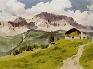 Alm In Den Dolomiten, Mit Blick Auf Die Sudwand Der Marmolata
