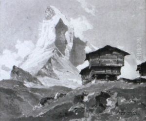 Einsam Gelegene Almhutten Vor Dem Matterhorn by Hans Maurus