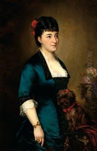 Portrait Of A Lady With A Small Brown Dog by Henriette Maurus