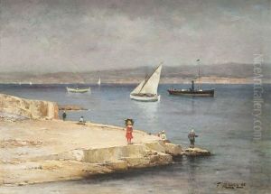 Pecheur Et Petite Fille Sur La Digue Pecheur Et Petite Fille Sur La Digue