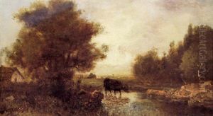 Troupeau Au Bord De La Riviere by Francois Maury