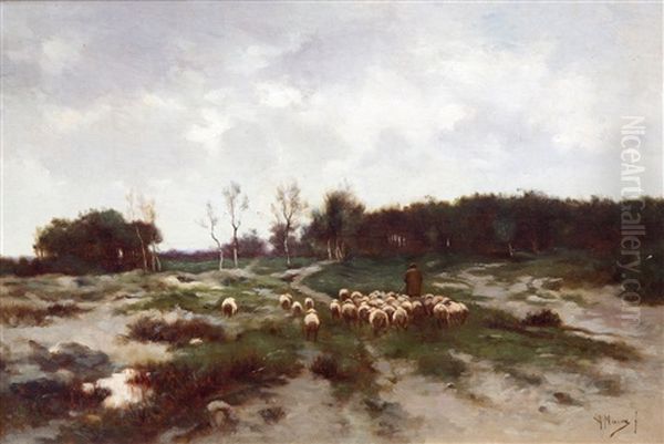 A Shepherd With Sheep On The Moorlands In Laren - view 1