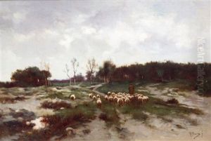A Shepherd With Sheep On The Moorlands In Laren by Anton Mauve