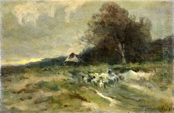 Shepherd And Flock In A Landscape - view 1