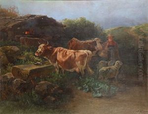 Frissan (north Holland) Scene With Cattle And Sheep by Anton Mauve