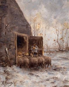 Een Winterse Schaapskooi by Anton Mauve