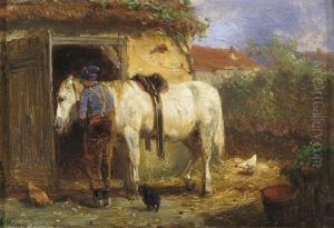 A Farmer With His Horse By A Stable by Anton Mauve