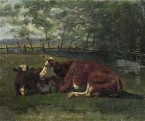 Zwei Ruhende Kuhe Auf Einer Weide by Anton Mauve