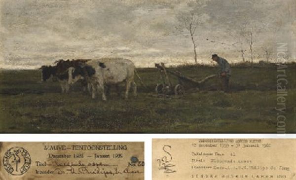 Ploegende Ossen: A Farmer Ploughing With Three Oxen - view 1