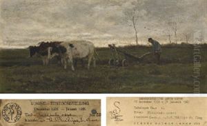 Ploegende Ossen: A Farmer Ploughing With Three Oxen by Anton Mauve