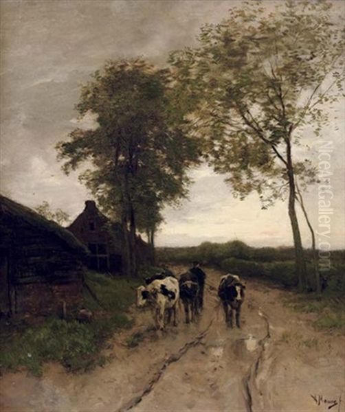 Huiswaarts - A Farmer With His Cattle - view 1