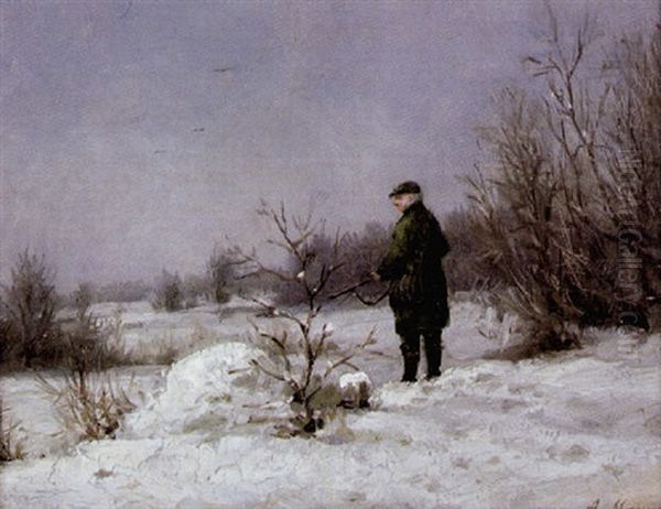 Jager In Verschneiter Marschlandschaft - view 1