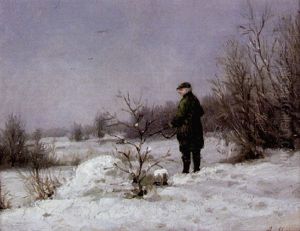 Jager In Verschneiter Marschlandschaft