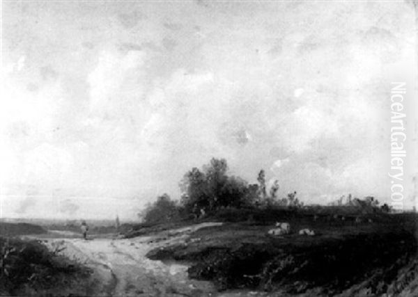 A Shepherd With Sheep In A Landscape - view 1