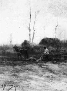A Peasant Ploughing The Fields by Anton Mauve