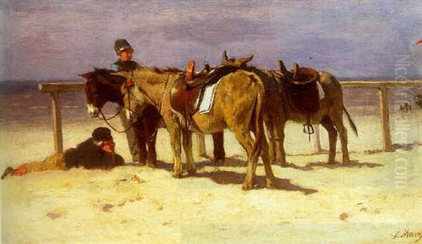 Boys With Donkeys On The Beach - view 1