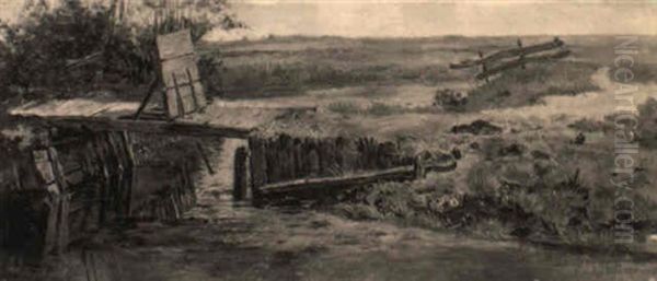 A Wooden Bridge In A Polder Landscape - view 1