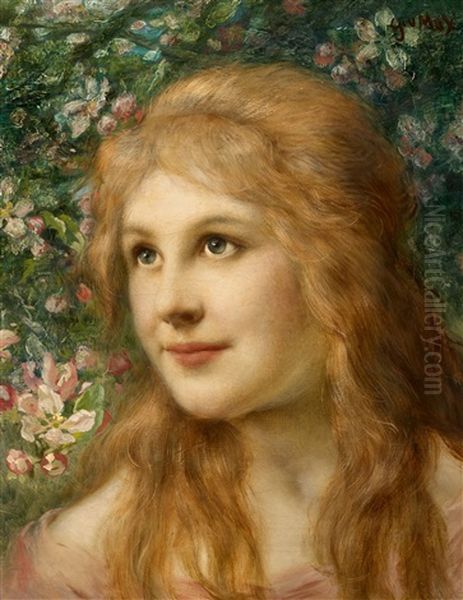 Young Woman In Front Of Flowers - view 1