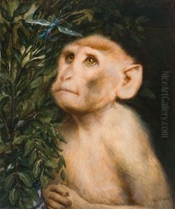 Fruhstuck (affe Und Libelle) by Gabriel von Max