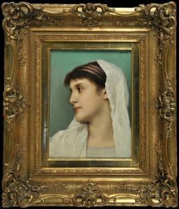 Portrait Einer Dame Mit Weisem Schleiertuch Im Profil