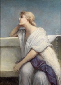 Bildnis Einer Jungen Frau Auf Einer Steinbank Sitzend by Gabriel von Max