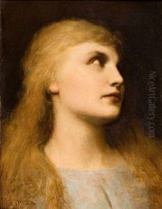 Portrait Of A Young Lady In A Light Blue Dress by Gabriel von Max