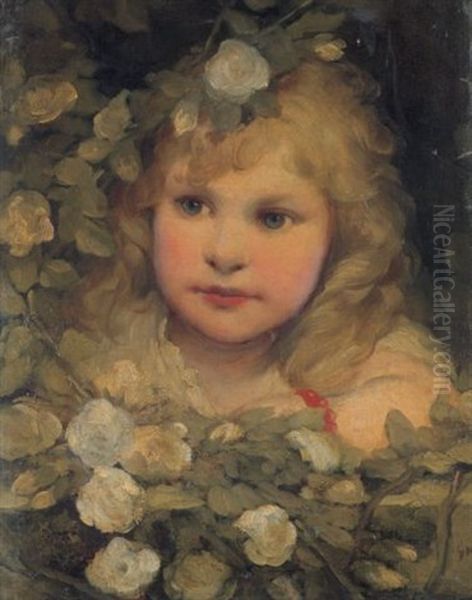 Kleines Madchen An Einem Von Rosen Umrankten Fenster - view 1