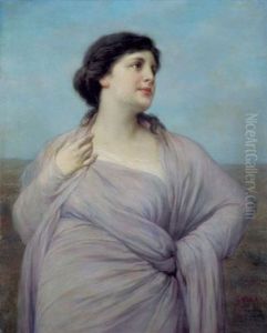 Lerchensang - Bildnis Einer Jungen Dame Im Violetten Gewand, Den Blick In Die Ferne Schweifend by Gabriel von Max