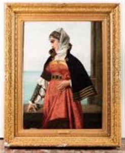 Portrait De La Duchesse Anne De Bretagne Sur Sa Toile D"origine by Edgar Maxence