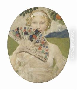 Portrait De Femme A L'eventail by Edgar Maxence