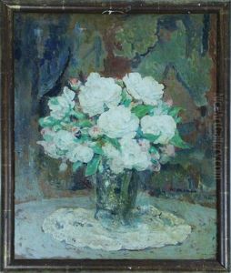 Roses Blanches Dans Une Timbale D'argent by Edgar Maxence