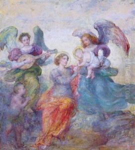 L'enfant Jesus Entoure Des Anges Musiciens by Edgar Maxence
