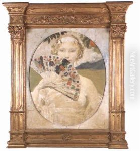 Portrait De Femme A L'eventail by Edgar Maxence