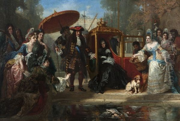Aristocratic Figures Before A Reflecting Pond - view 1